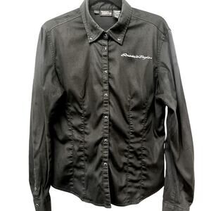 Harley Davidson Screamin Eagle Button Up Shirt Womens L Black Stretch Fitted